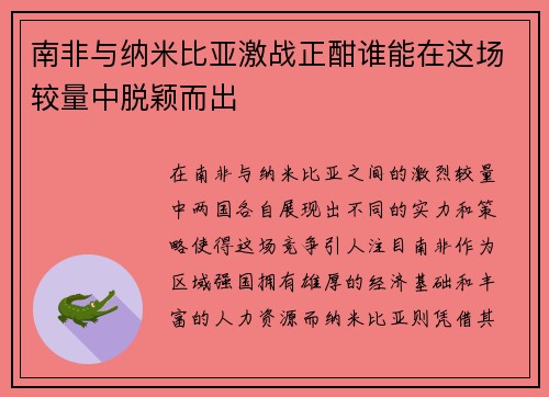 南非与纳米比亚激战正酣谁能在这场较量中脱颖而出